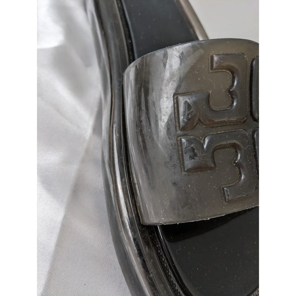 Tory Burch Bubble Jelly Slide Sandal Black‎ Womens Size 6B Double T Logo Slip On
